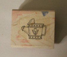 Watering Can Garden Plants Flowers Gardening Wood Block Mounted Rubber Stamp