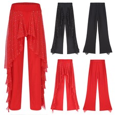 Womens Trousers Ballroom Dance Pants Ruffles Rhythm Practice Latin Jazz Costume