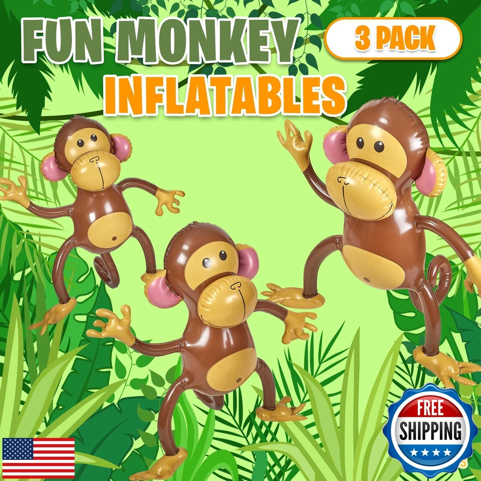 Mono inflable grande Playbees 27" - Paquete de 3 favores de fiesta de animales inflables - I Foto 3 de 4