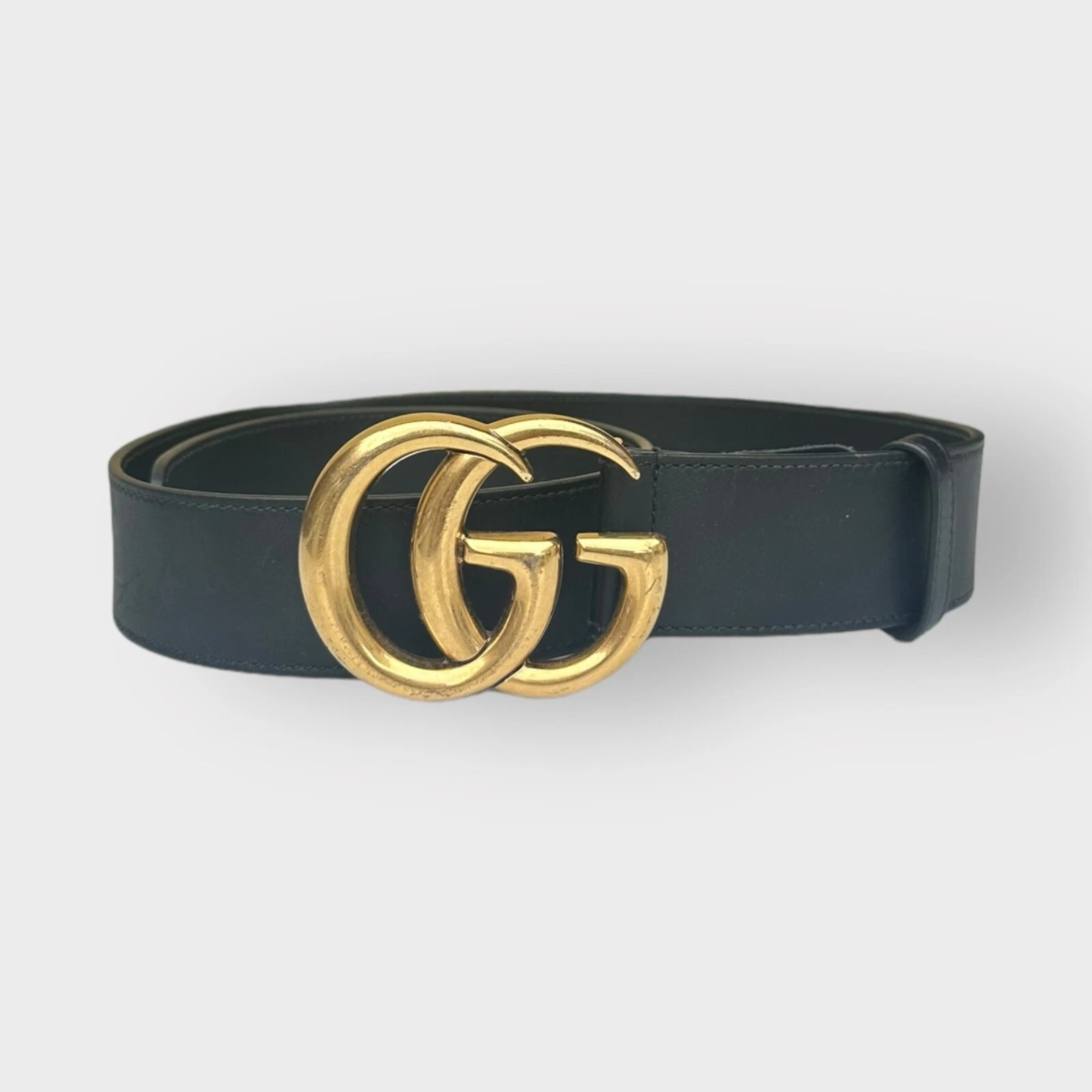 Boucle d'or classique classique ceinture Gucci marbre cuir noir cuir noir taille 75/30