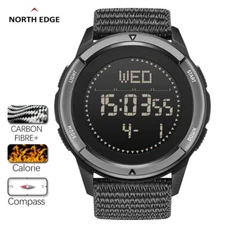 NORTH EDGE ALPS Men's Watch Carbon Fiber Case Waterproof Sports Multifunctional 