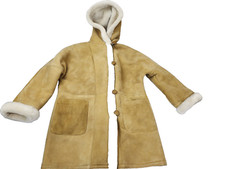 Overland Sheepskin Suede Shearling Hooded Vintage Heavy Coat Jacket S / M Usa