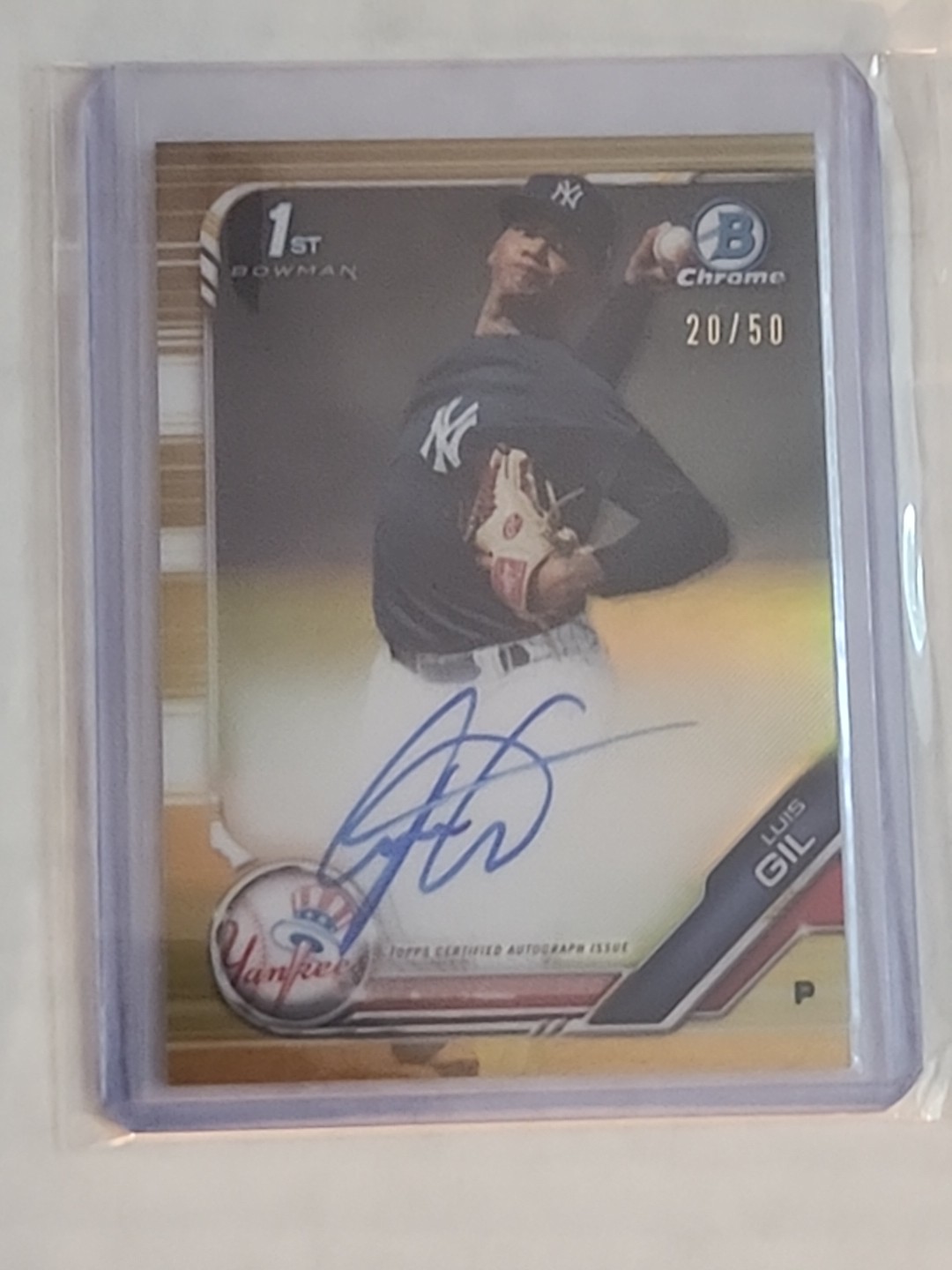 2019 Bowman Chrome Gold Refractor Luis Gil Auto/autograph #/50 Rookie Yankees