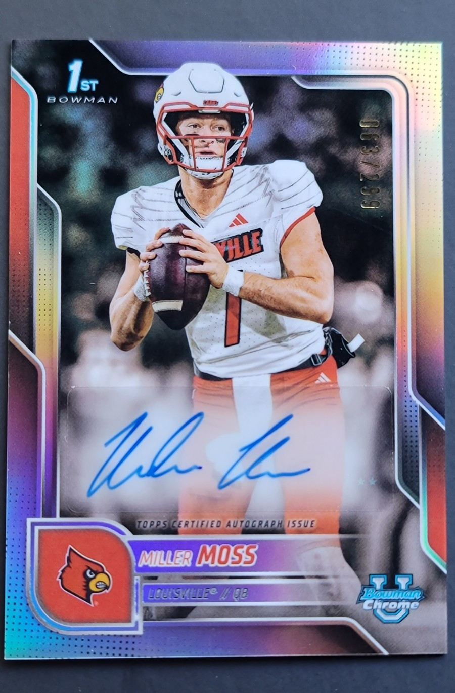 2025 Bowman Chrome U Miller Moss Refractor Auto 63/299 1st Bowman Louisville