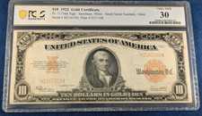 Scarce Fr1173am 1922 $10 Gold Certificate MULE Small Serial Numbers PCGS VF30