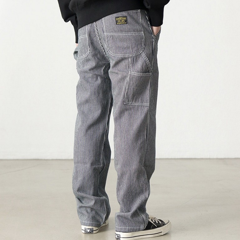 Mens Retro Striped Logger Lumberjack Pants - Straight Leg Railroad