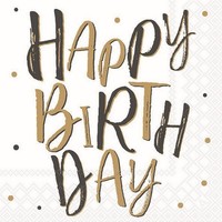 20 Servietten Birthday Celebration Happy Birthday Punkte Elegant Gold 33X33Cm