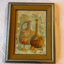 60s wine jugs food oil Painting hand painted original mid century modern