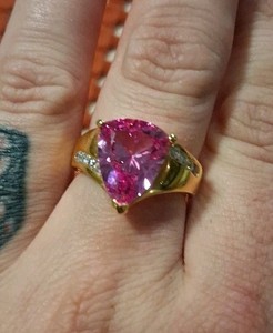 Vintage 925 Silver Gold Vermeil Pink Cubic Zirconia Ring Size 10