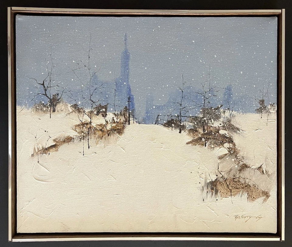 1969 Rex Fluty — Nueva York Winter Storm Scene Empire State Building, Impasto Foto 2 de 4