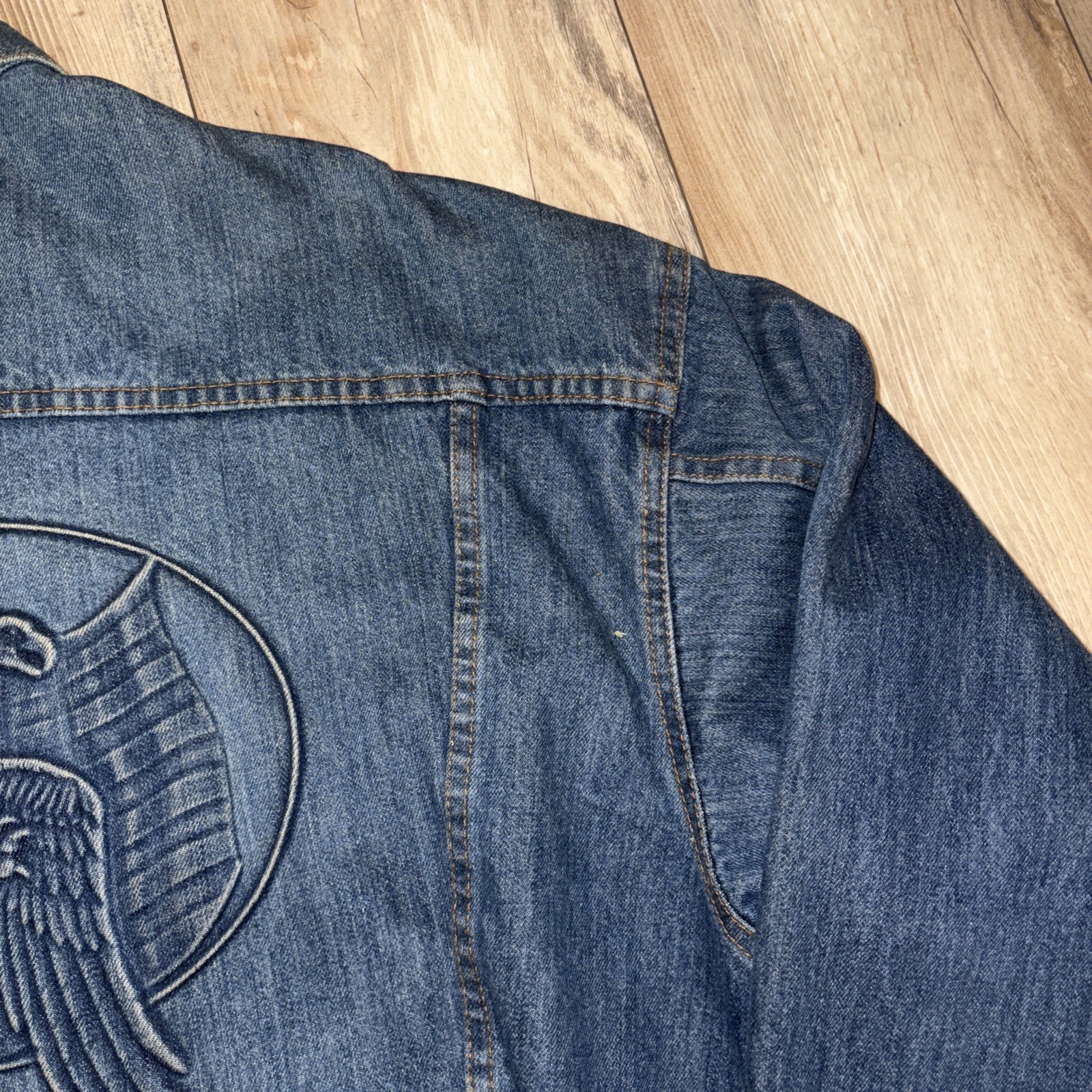 American Eagle Embossed Denim Jacket Transportati… - image 18