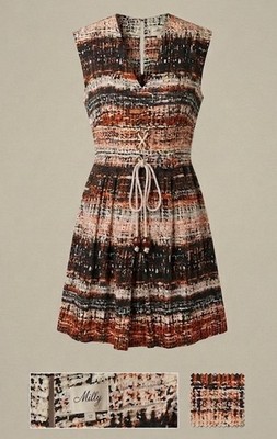 Milly Of NY Rare Vintage Ikat Woven Linen Dress, Sz 12, Lined, Rope Lacing & Tie