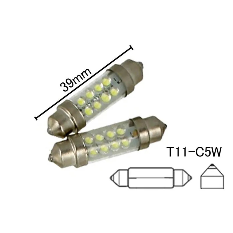 Coppia 2 Lampade Led T11 C5W Siluro 39mm Con 8 Led F3 Colore Verde Green 12V 0,2