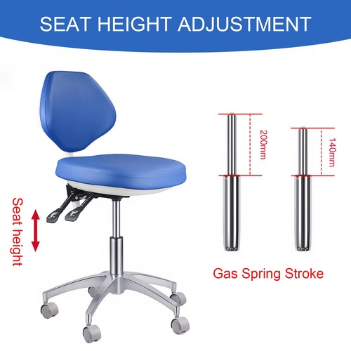  360° Rotation Dental Arztstuhl Mikrofaser Leder Zahnarzt Hocker + Rückenlehne - Bild 11 von 12