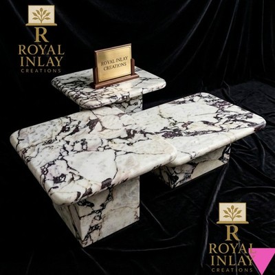 Square Marble Plinth Side Table | Calacatta Viola Style Purple Vein Stone 30''