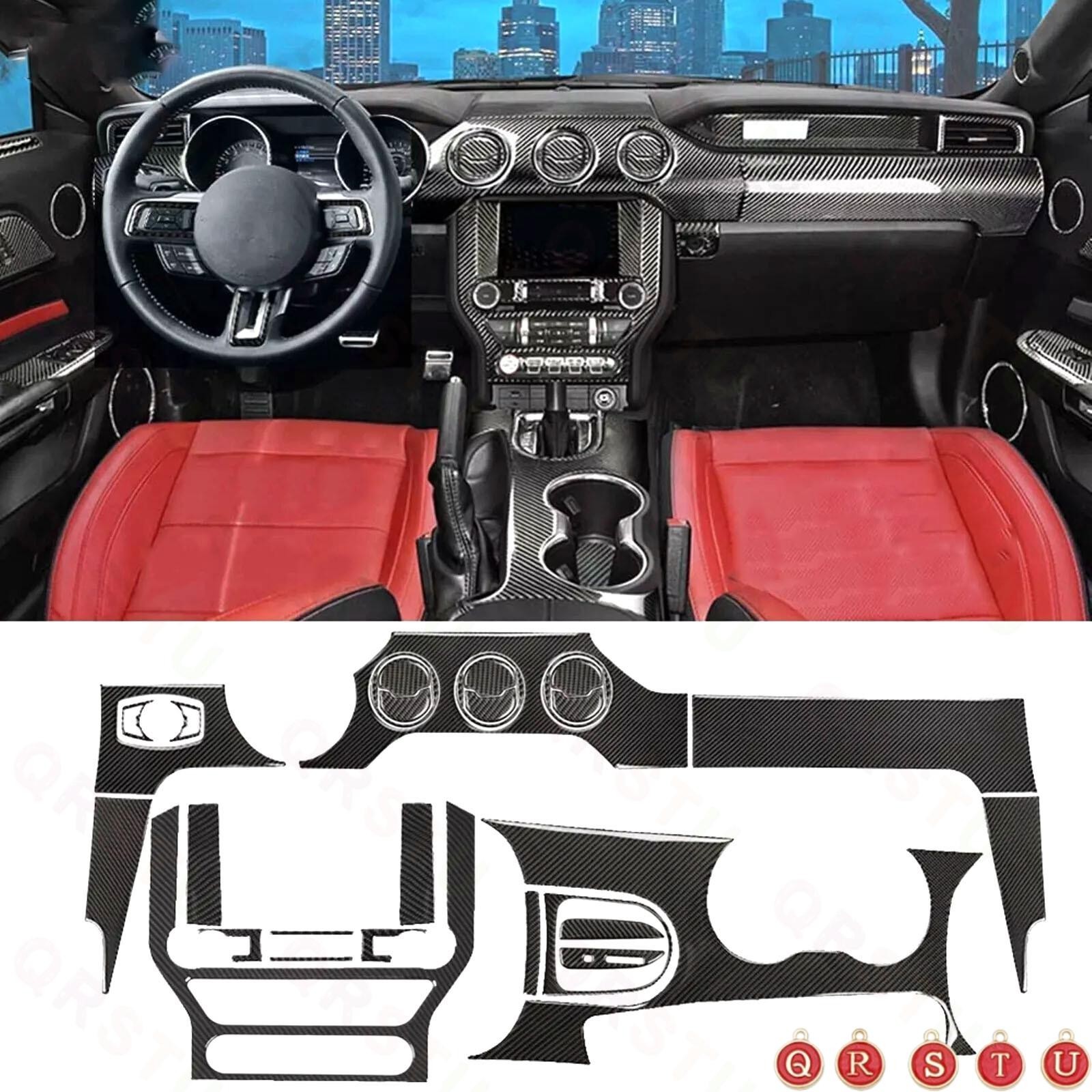 35Pcs Real Carbon Fiber Kits Whole Interior Dash Trim For Ford Mustang 2015-2022