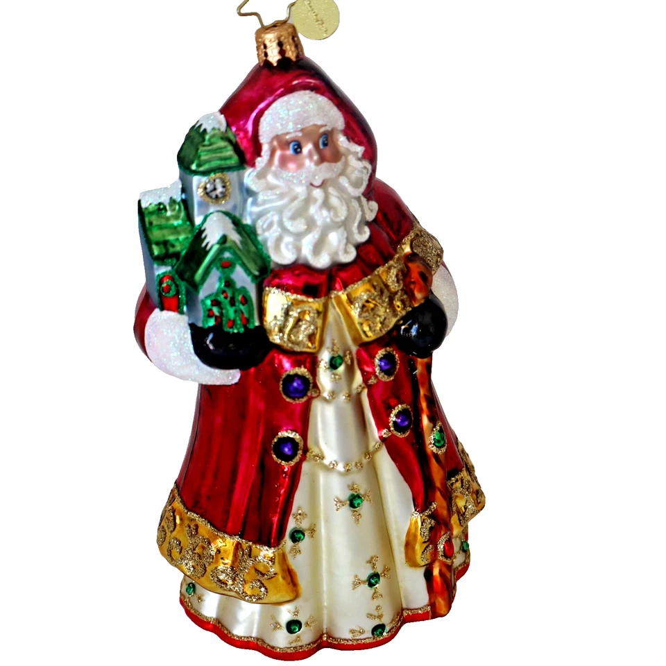 Raro Christopher Radko Muñeco de Nieve Adorno de Navidad Santa Nicolás sosteniendo Iglesia grande Foto 2 de 4