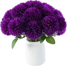 12 Pcs Artificial Chrysanthemums Flowers Purple Flowers, Fake Mums Silk Vintage