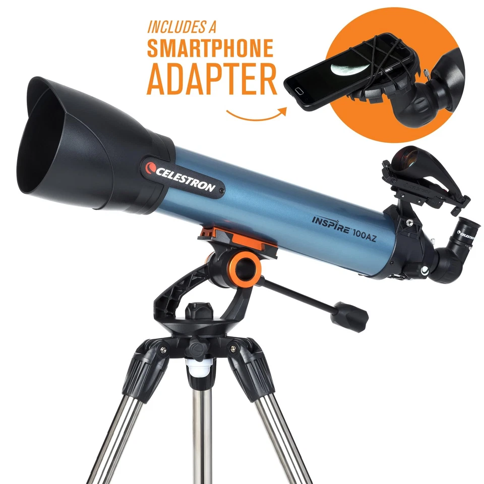 Inspire 100AZ Refractor Telescope with Built-in Smartphone Adapter, Blue - Image 3 of 4