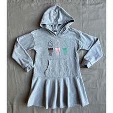 Tea Collection Girls Size 10 Hoodie Dress Gray Ice Cream Graphic Drop Waist