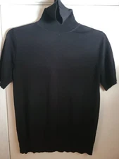 LilySilk Black Turtleneck Top – Short Sleeve, Size S  90% SILK 10% CASHMERE 