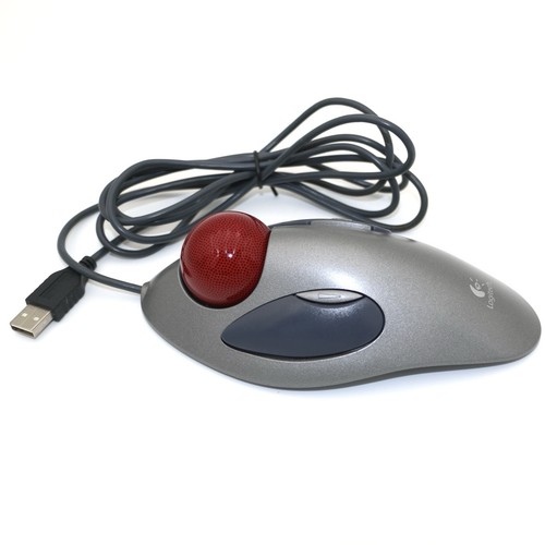Logitech TrackMan Marble Mouse T BC21 USB Wired Gray Red Ball Ergonomic Tested - 第 6/6 張圖片
