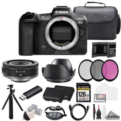 Canon EOS R5 + RF 28mm f/2.8 STM Lens 128GB + Ext Bat+ 3 PC Filter- Kit