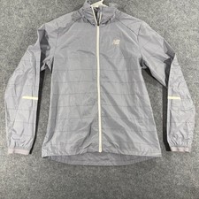 New Balance Womens Gray Grid Ripstop Full Zip Running Windbreaker Jacket Small