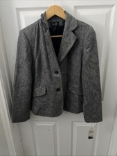 Rafaella Petite Gray Women Novelty Tweed Wool Blazer Size 10P NWT