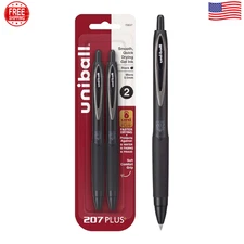 Uni-Ball 207+ Black Retractable Gel Pens 2 Pack with Micro 0.5Mm Points, Fraud P