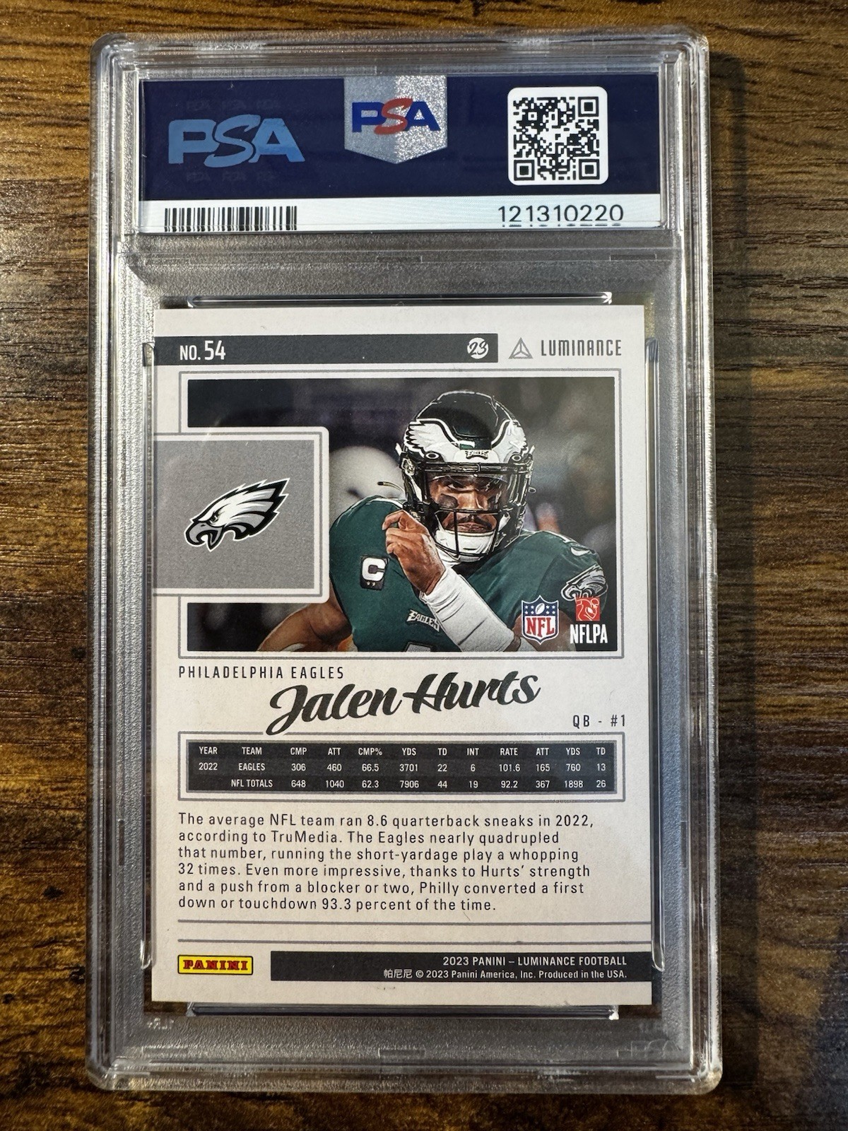 2023 Panini Luminance - Jalen Hurts #54 - Gold Parallel /250 - PSA 10 - Low POP view 7