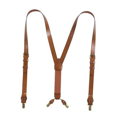 UPSONG Leather Suspenders for Men Adjustable Braces with 4 Strong Brown 01