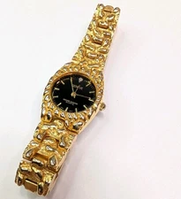 Women's Ladies Gold Nugget Geneve Diamond Quartz Watch PIM087 New Battery 