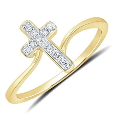 0.08CTW Natural Diamond 10K Yellow Gold Cross Ring