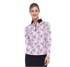 Belyn Key Gracie Womens Small Long Sleeve Audrey Pink Toile 1/4 Zip Shirt Tennis