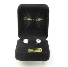 14KT Gold Round Diamonique Stud Earrings