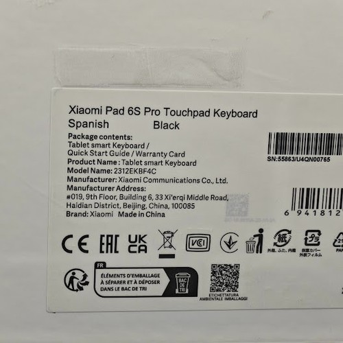 Xiaomi Pad 6S Pro Touchpad Keyboard Black Spanish Layout New Sealed - Imagen 6 de 7