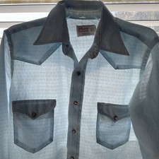 VINTAGE 70s Wrangler Shirt Mens Medium Pearl Snap Cowboy Burnout 15 1/2-35 Rodeo