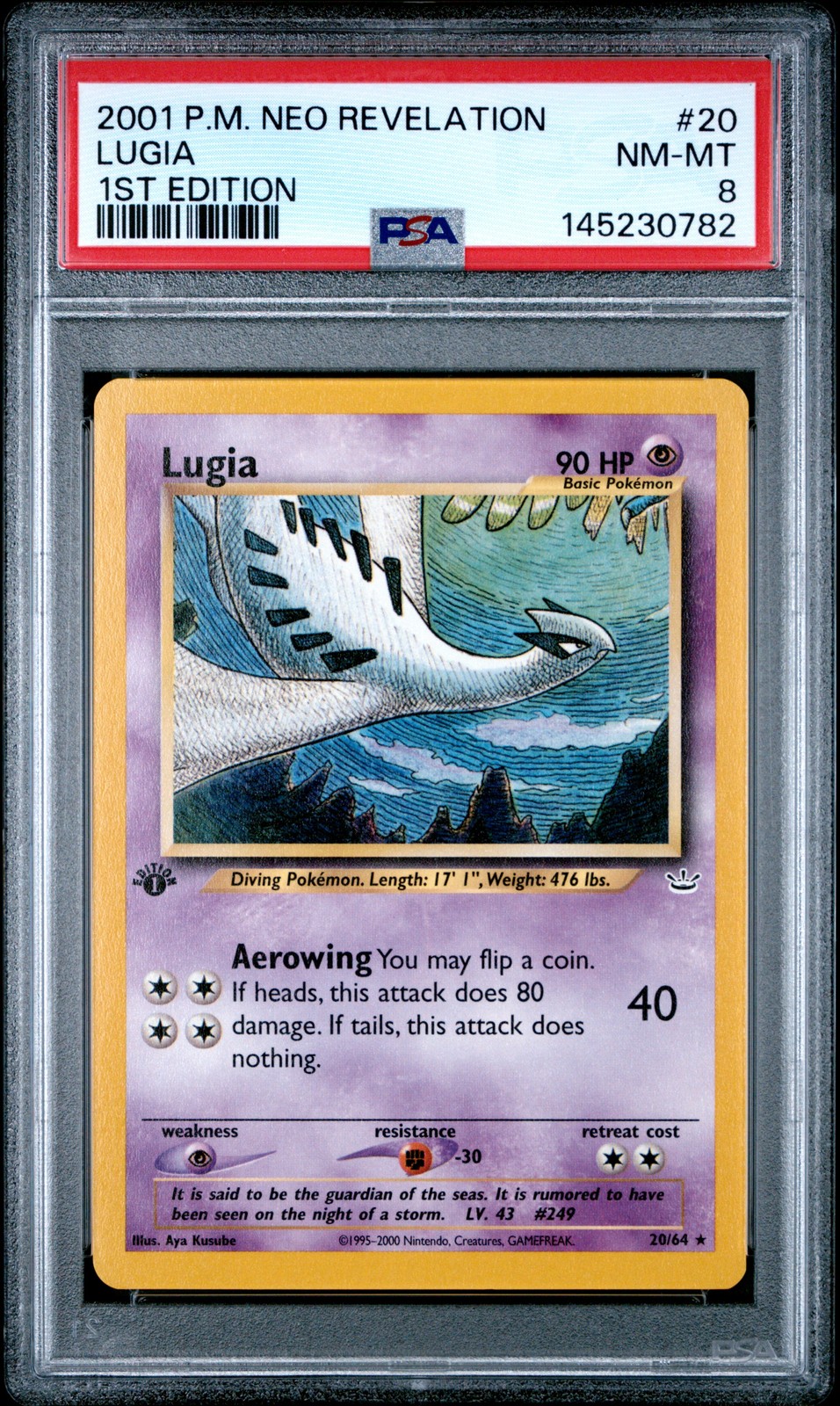 2001 POKEMON NEO REVELATION 1ST EDITION #20 LUGIA PSA 8