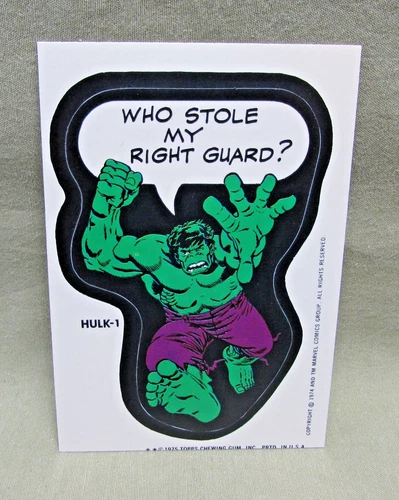 1975 INCREDIBLE HULK 1 STICKER Vintage Topps Marvel Comic Book Super Heroes card