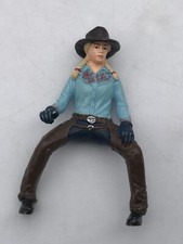 Schleich COWGIRL HORSE RIDER Girl Blond Braids Blue Shirt Brown Chaps