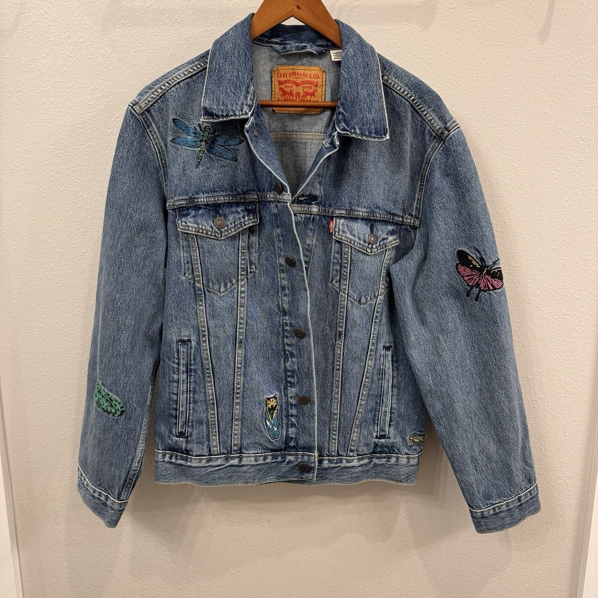 Levi's Denim Jacket Embroidered Insects Mens L Bugs Miss