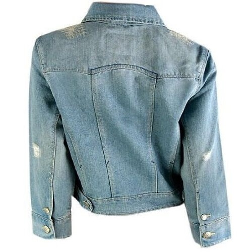 Ladies Girls Denim Jacket 3/4 Sleeve Slim Fit Jeans Jacket Coat Distressed Short - Picture 9 of 12