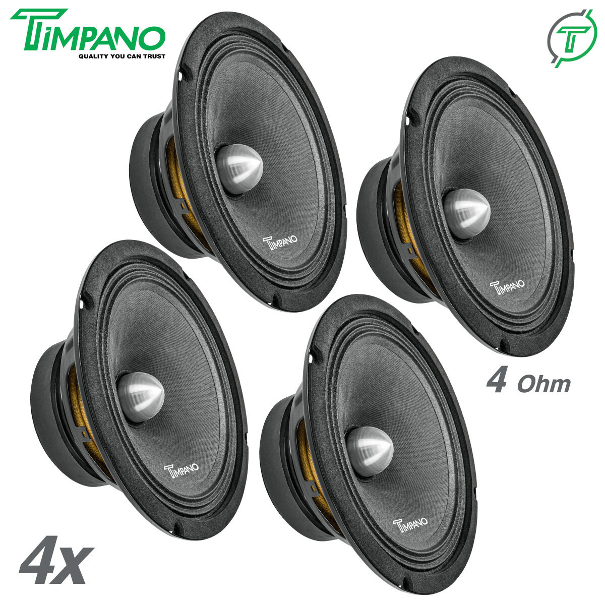 4x Timpano TPT-MR8-4 Bullet Pro Audio Midrange Car Speakers 4 Ohm