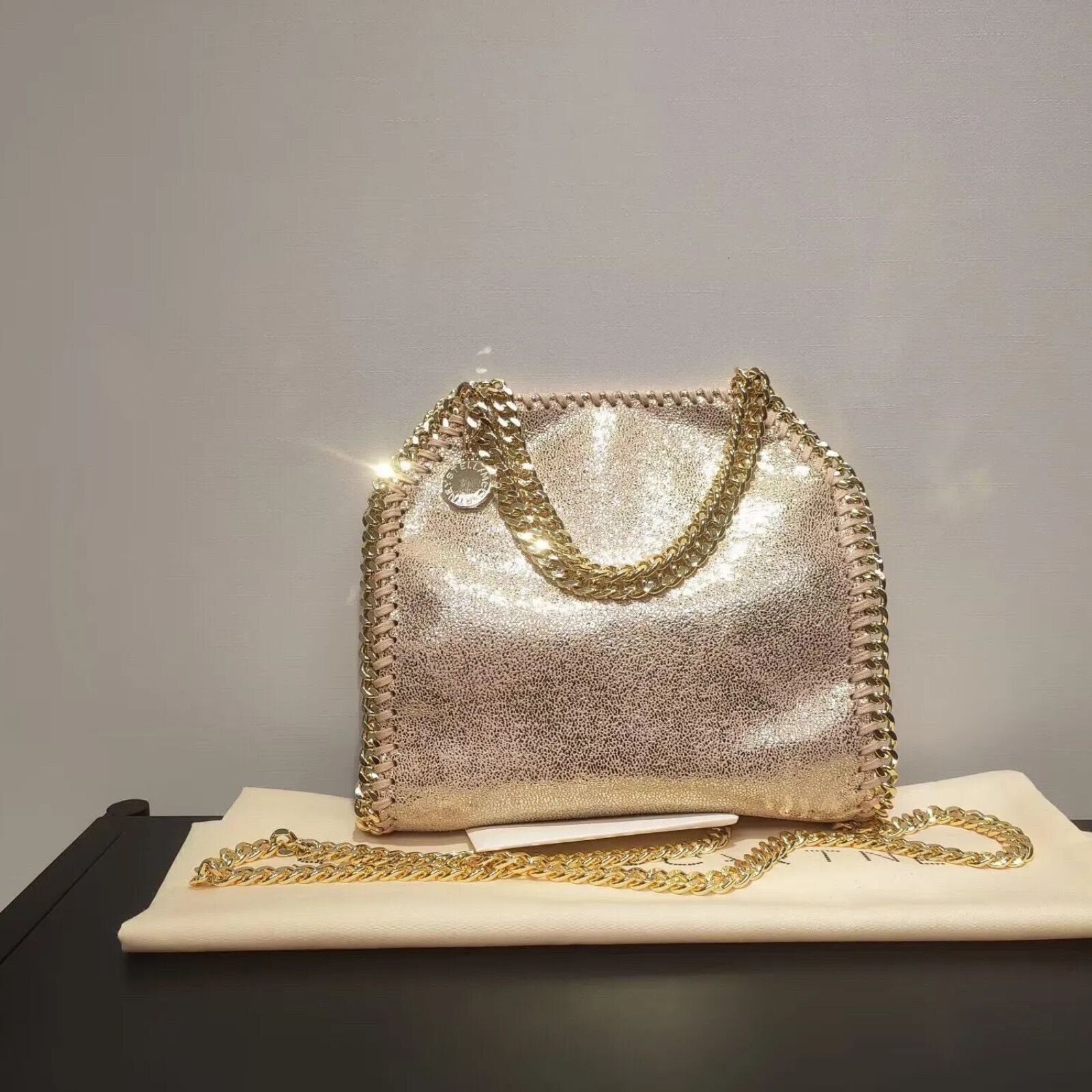 English Designer Vegan Leather MINI Falabella Bag with Chain Detail in Multiple Colors