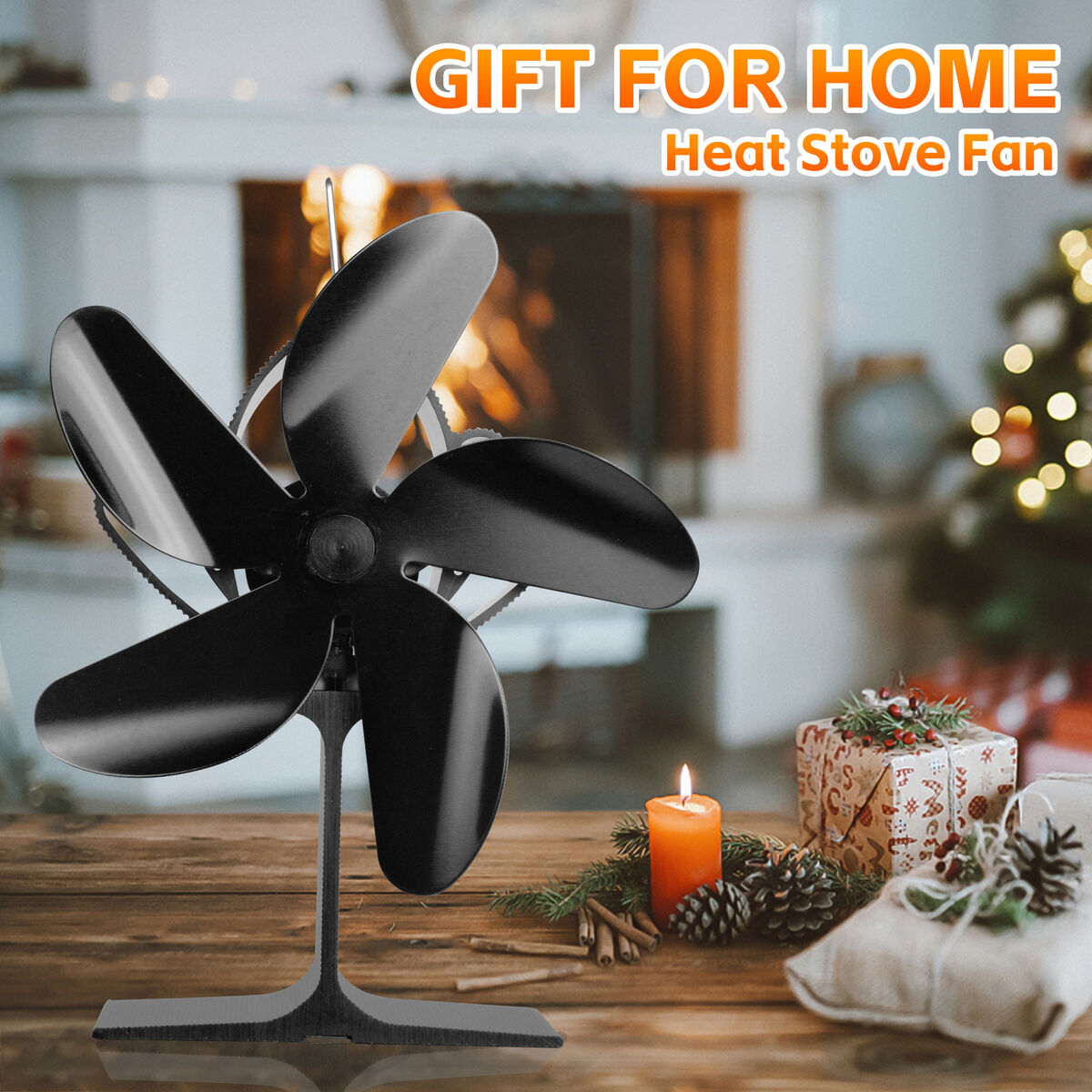 Wood Stove Fan 5-Blade Fireplace Fan for Wood Burning Stove, Heat