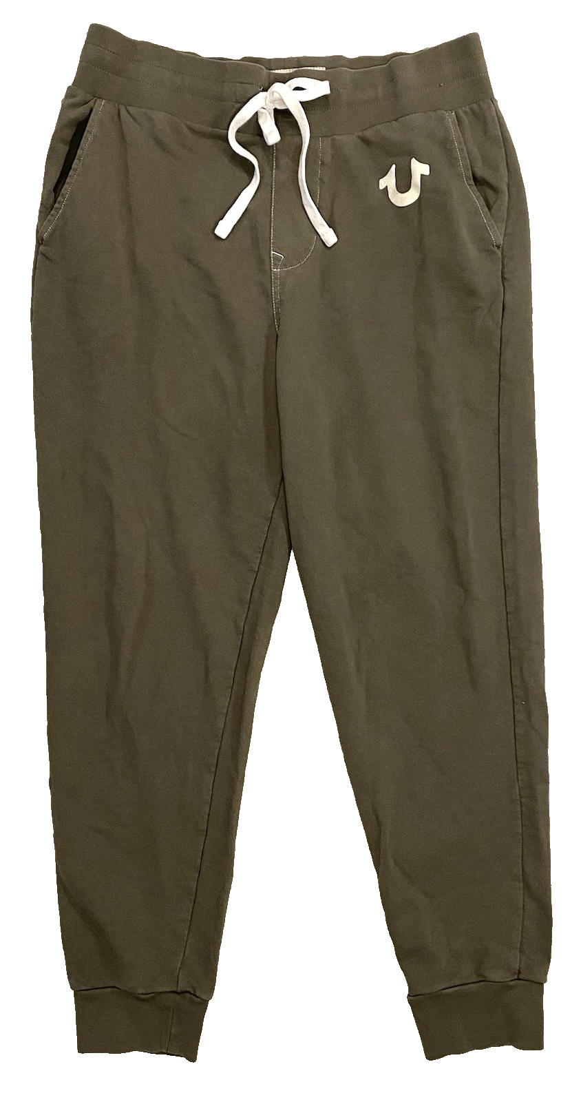 True Religion Mens L Large Jogger Sweatpants Olive Green Activewear Pants Cotton