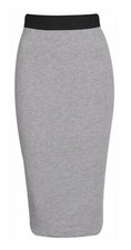 Womens Ladies Plain Bodycon Pencil High Waisted Stretch Midi Office Skirt UK