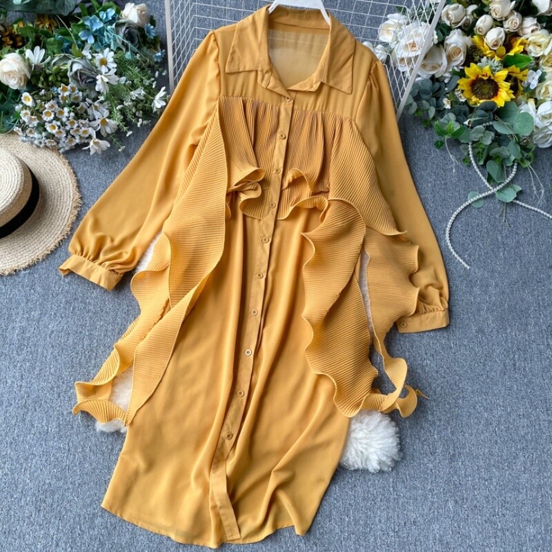 yellow chiffon shirt dress Sean Yellow Chiffon Long Sleeve Top - US 14
