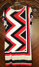 Studio One Women Medium Dress A Line Round Neck Multicolor Geometric Knee Length